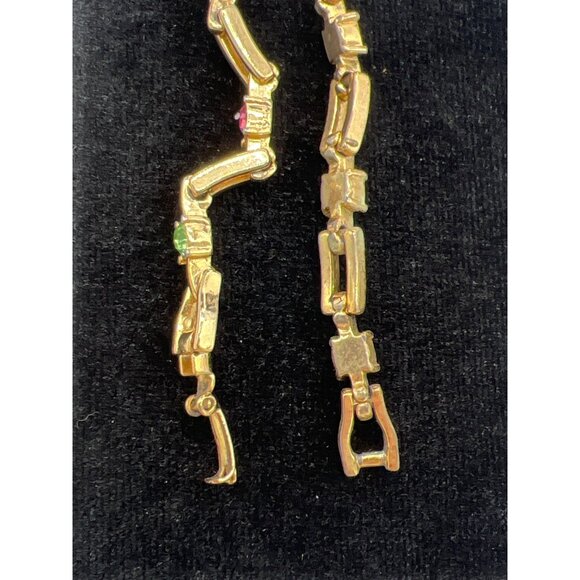Gold-Tone Link Bracelet With Multicolor Gemstones & Fold-Over Clasp 7 Inches - Picture 4 of 6